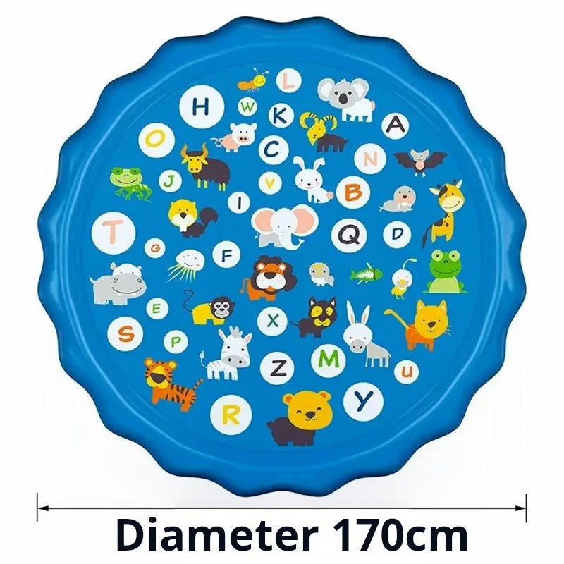 Kids Inflatable Sprinkler Water Play Mat Outdoor Lawn Beach Spray Games Pad with Letters Design Summer Fun Cushion 100/170Cm