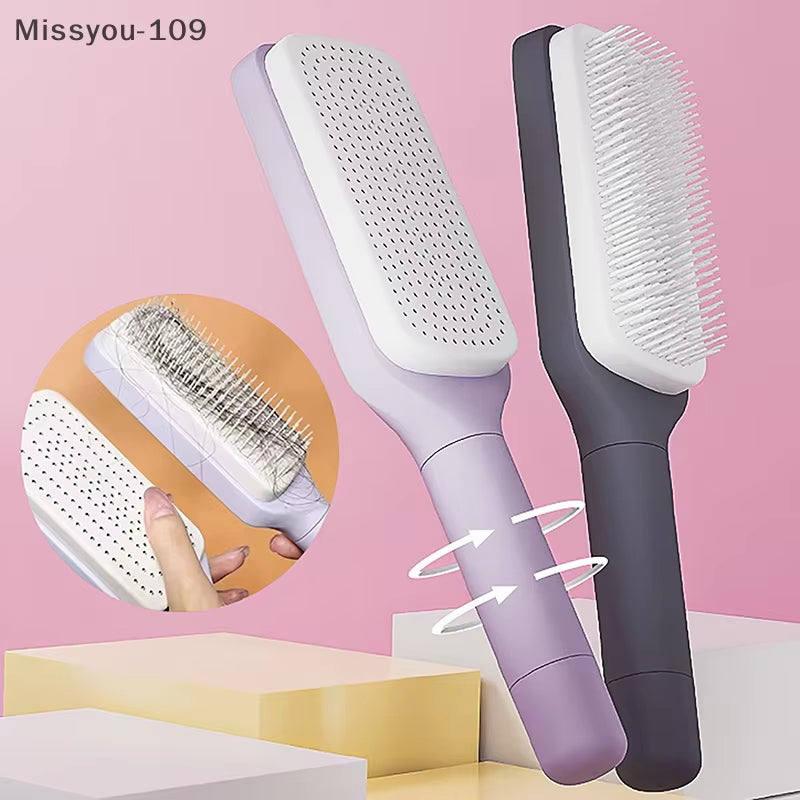 Self Cleaning Hairbrush Women Hair Brush One-Key Cleaning Hair Loss Airbag Scalp Massage Comb Anti-Static Hairbrush