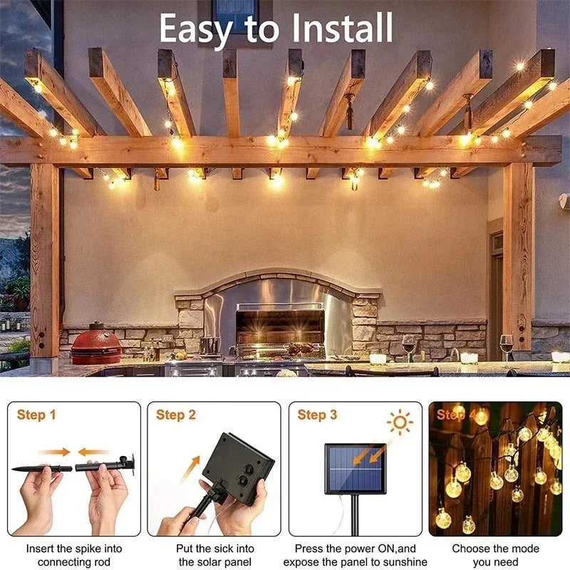 5-22M Solar String Lights Outdoor 200 Led Crystal Globe Lights Waterproof Solar Festoon Fairy Light for Garden Christmas Decor