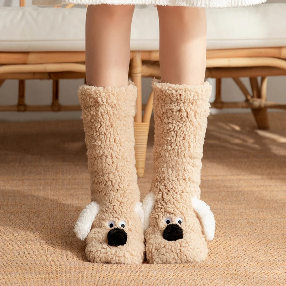 Dog Print Fuzzy Leg Warmer Winter Socks