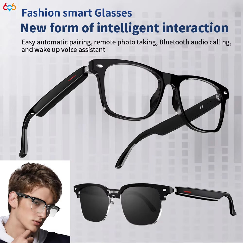 2 in 1 Headset Smart Glasses Blue Tooth Audio Call AI Voice Noise Reduction Music Eyewear Waterproof Speaker Mics Calls Eyeglass