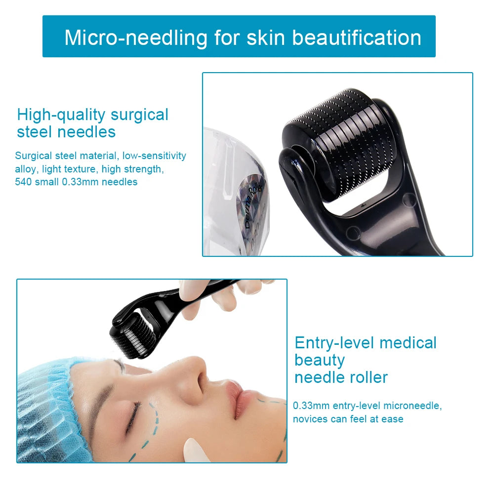 0.2/0.25/0.3Mm Derma Roller for Skin Beard Hair Growth Face Massager Scalp Roller 540 Micro Needle Titanium Makeup Beauty Tool