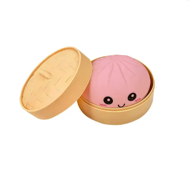 Simulation Dumpling Squishy Rebound Soft Squeeze Stress Ball with Bamboo Steamer Box Anti-Stress Toy Sensory for Creative Gift