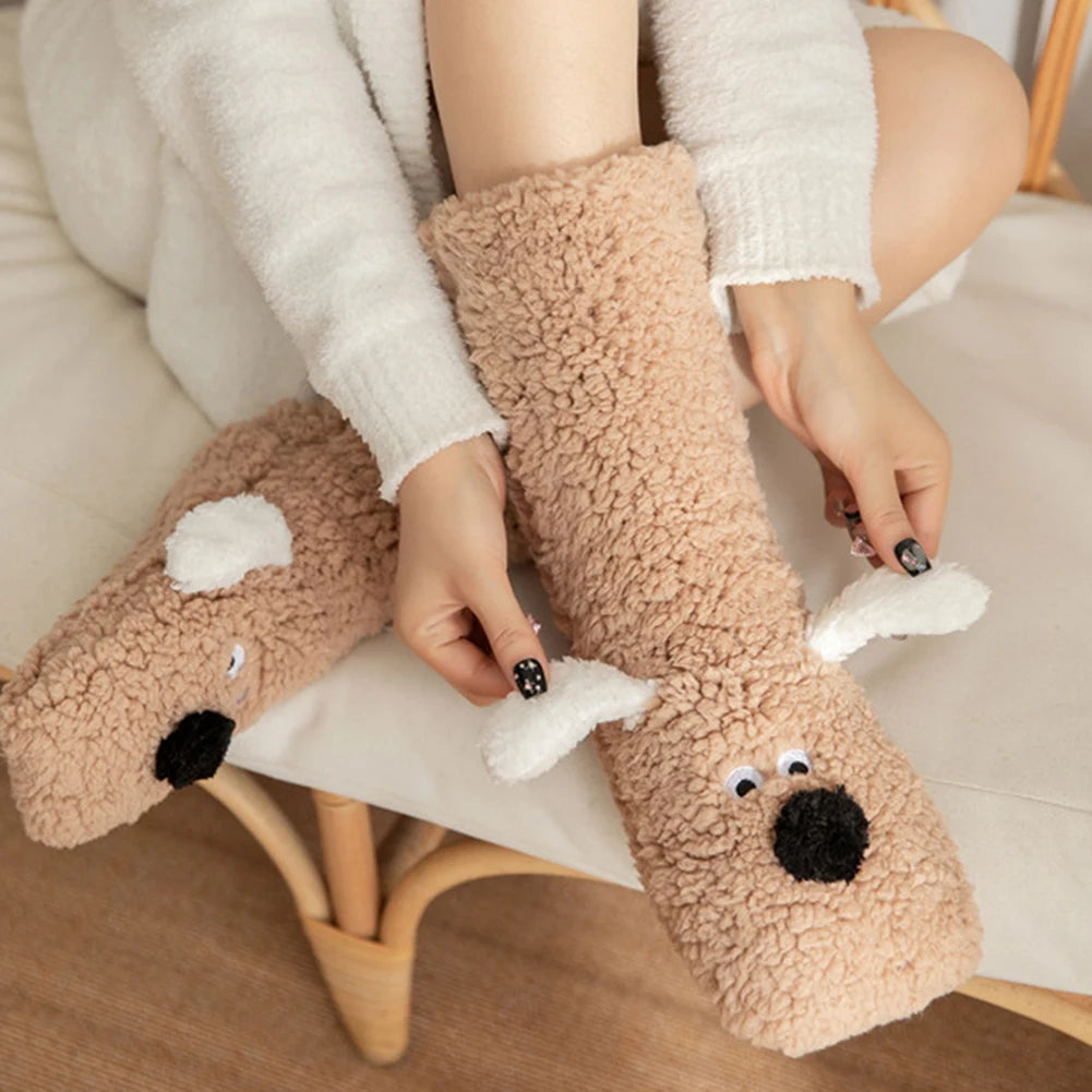 Dog Print Fuzzy Leg Warmer Winter Socks