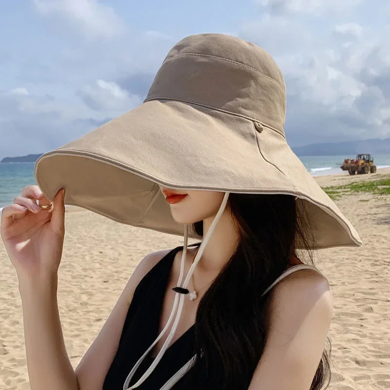 Wide Brim UPF 50+ Sun Hat Women Anti-Uv Protection Hiking Fisherman Cap Fold Summer Solid Beach Hat 2024 Double Sided Sun Hat