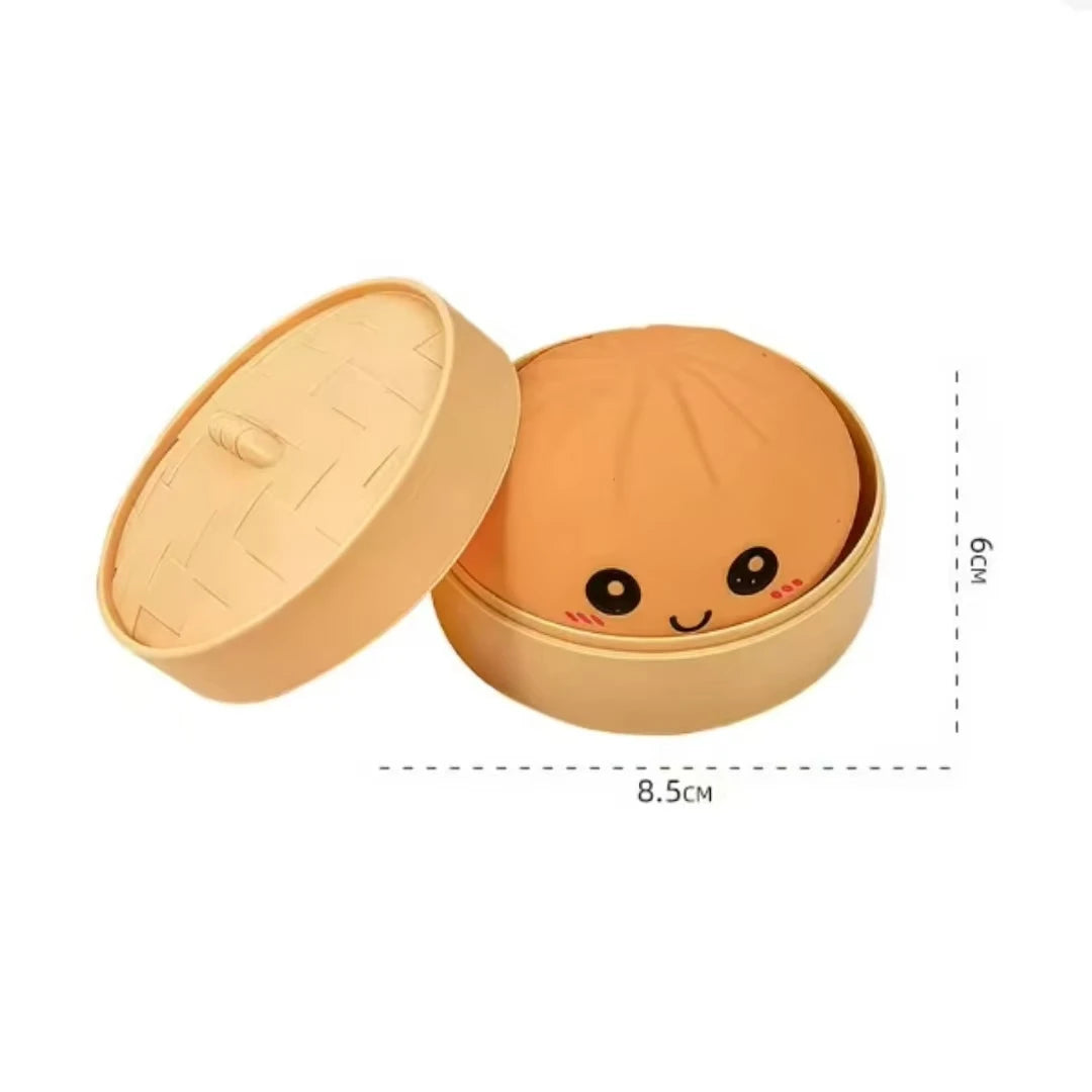 Simulation Dumpling Squishy Rebound Soft Squeeze Stress Ball with Bamboo Steamer Box Anti-Stress Toy Sensory for Creative Gift
