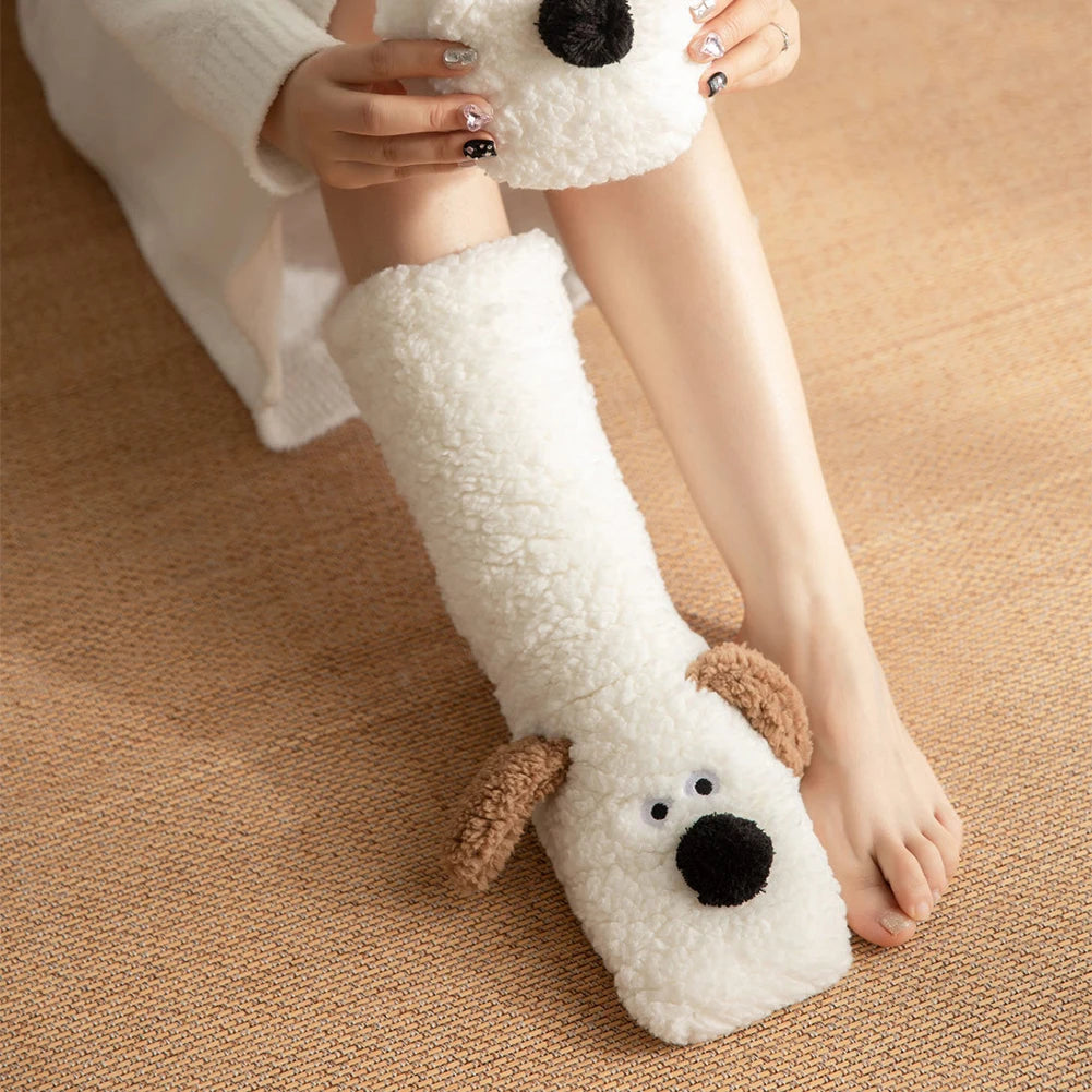 Dog Print Fuzzy Leg Warmer Winter Socks