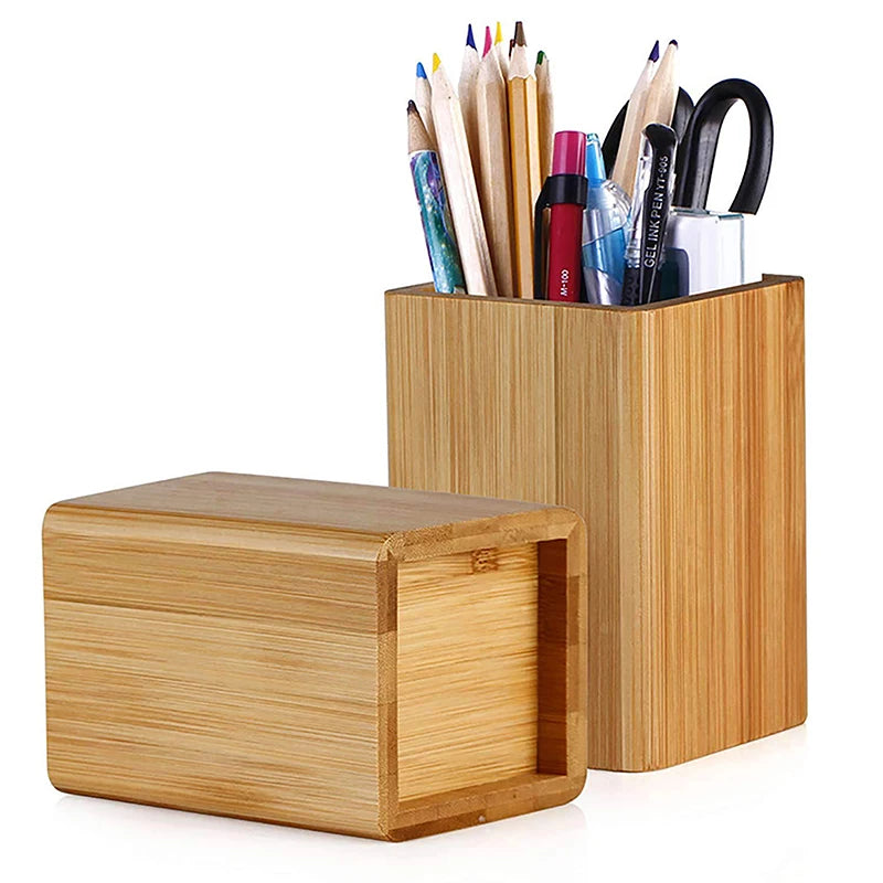 Bamboo and Wood Pen Holder Desktop Stationery Storage Box Office Supplies Storage Box Multifunctional Pen Holder Pencil Barrel