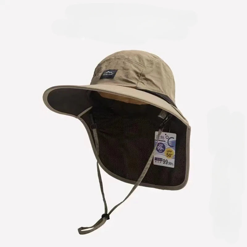 Unisex Summer Wide Brim Waterproof Quick-Drying Panama Caps Outdoor Visor Bucket Hats Mesh Breathable Sun Hat with Neck Flap
