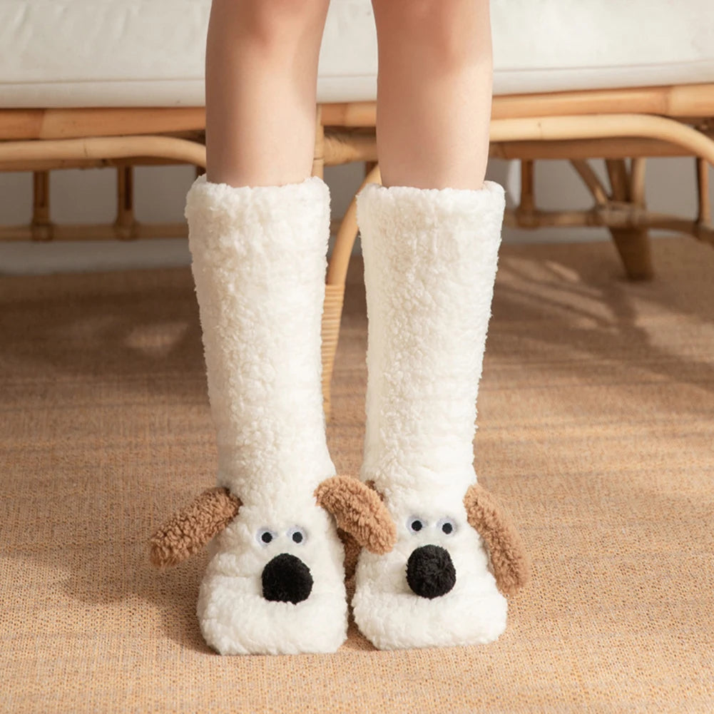 Dog Print Fuzzy Leg Warmer Winter Socks