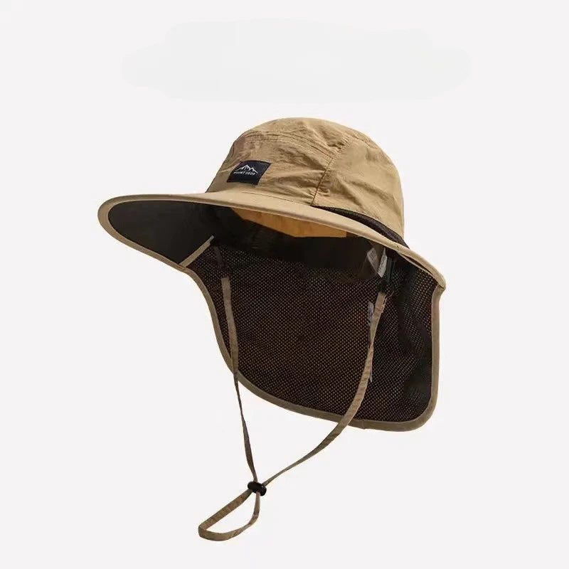 Unisex Summer Wide Brim Waterproof Quick-Drying Panama Caps Outdoor Visor Bucket Hats Mesh Breathable Sun Hat with Neck Flap