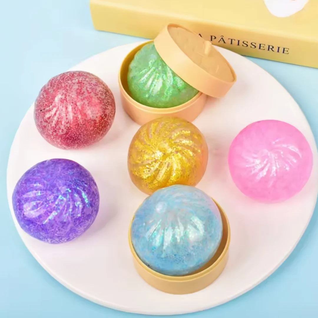 Simulation Dumpling Squishy Rebound Soft Squeeze Stress Ball with Bamboo Steamer Box Anti-Stress Toy Sensory for Creative Gift