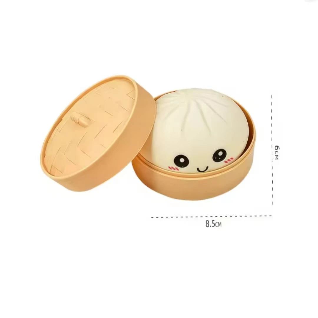 Simulation Dumpling Squishy Rebound Soft Squeeze Stress Ball with Bamboo Steamer Box Anti-Stress Toy Sensory for Creative Gift