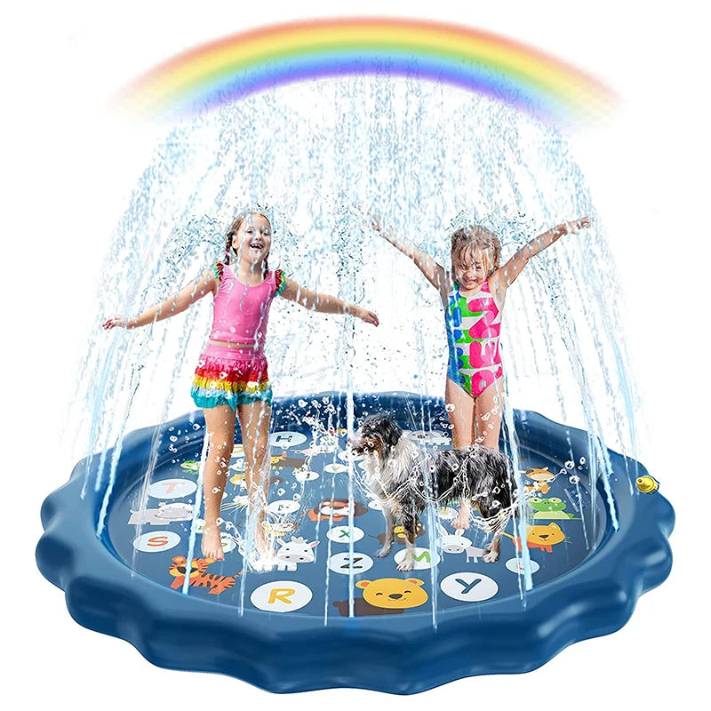 Kids Inflatable Sprinkler Water Play Mat Outdoor Lawn Beach Spray Games Pad with Letters Design Summer Fun Cushion 100/170Cm