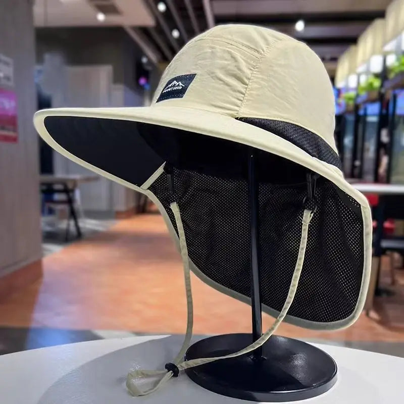 Unisex Summer Wide Brim Waterproof Quick-Drying Panama Caps Outdoor Visor Bucket Hats Mesh Breathable Sun Hat with Neck Flap