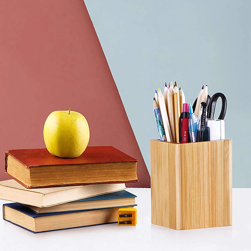 Bamboo and Wood Pen Holder Desktop Stationery Storage Box Office Supplies Storage Box Multifunctional Pen Holder Pencil Barrel