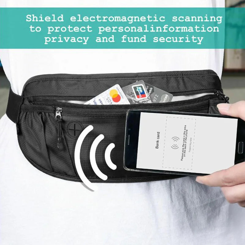 Travel Money Belt RFID Blocking Waterproof Waist Bag Fanny Pack Hidden Wallet Signal RFID Blocking Passport Holder Document Bag