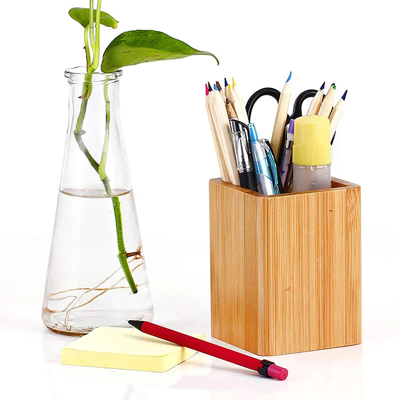 Bamboo and Wood Pen Holder Desktop Stationery Storage Box Office Supplies Storage Box Multifunctional Pen Holder Pencil Barrel