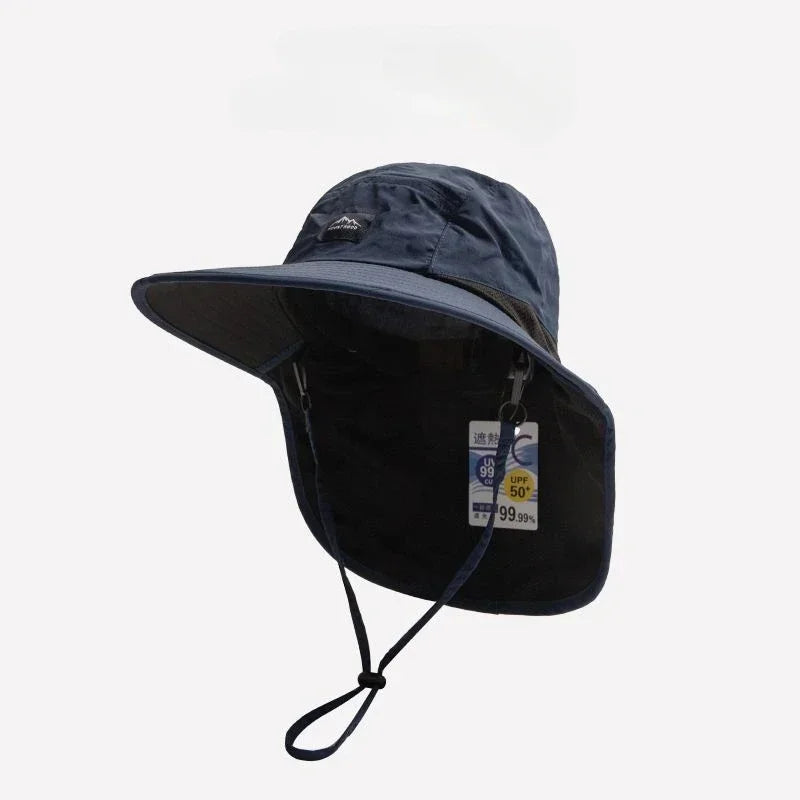 Unisex Summer Wide Brim Waterproof Quick-Drying Panama Caps Outdoor Visor Bucket Hats Mesh Breathable Sun Hat with Neck Flap