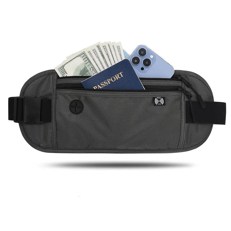 Travel Money Belt RFID Blocking Waterproof Waist Bag Fanny Pack Hidden Wallet Signal RFID Blocking Passport Holder Document Bag