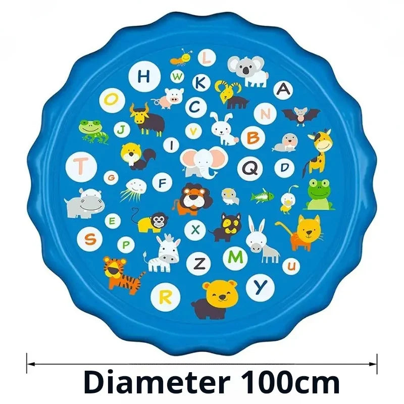 Kids Inflatable Sprinkler Water Play Mat Outdoor Lawn Beach Spray Games Pad with Letters Design Summer Fun Cushion 100/170Cm