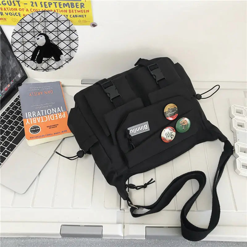 Japanese Simple Messenger Bag Student Nylon Waterproof Canvas Handbag Shoulder Crossbody Bags for Women Men Satchels Bolsas