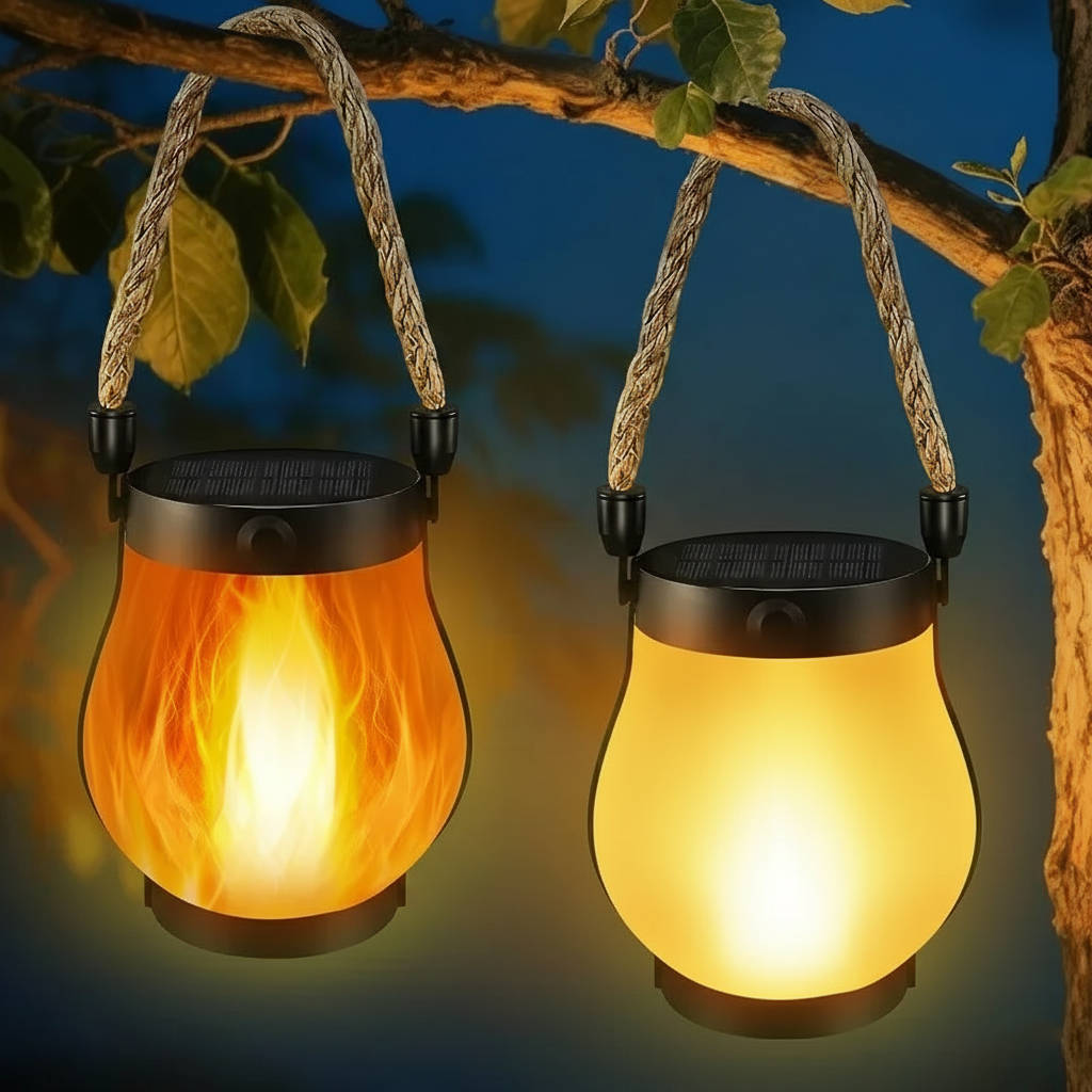 Solar Outdoor Flame Effect Porch Lanterns