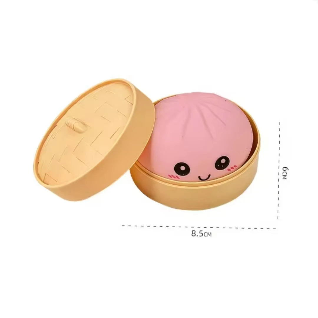 Simulation Dumpling Squishy Rebound Soft Squeeze Stress Ball with Bamboo Steamer Box Anti-Stress Toy Sensory for Creative Gift