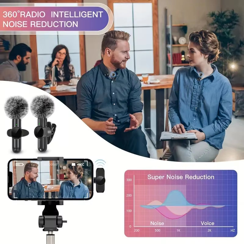Wireless Lavalier Microphone with Windproof Cover Audio Video Recording Mini Mic for Iphone Android Mobile Phone Microphone