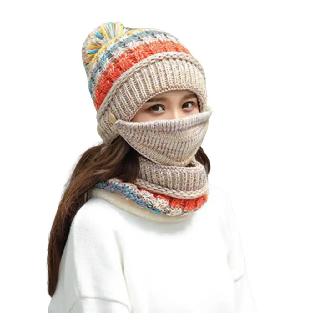 Velvet-Lined Knit Hat and Scarf Winter Set