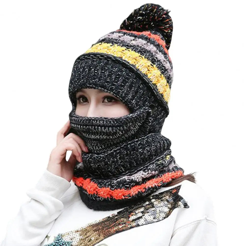 Velvet-Lined Knit Hat and Scarf Winter Set