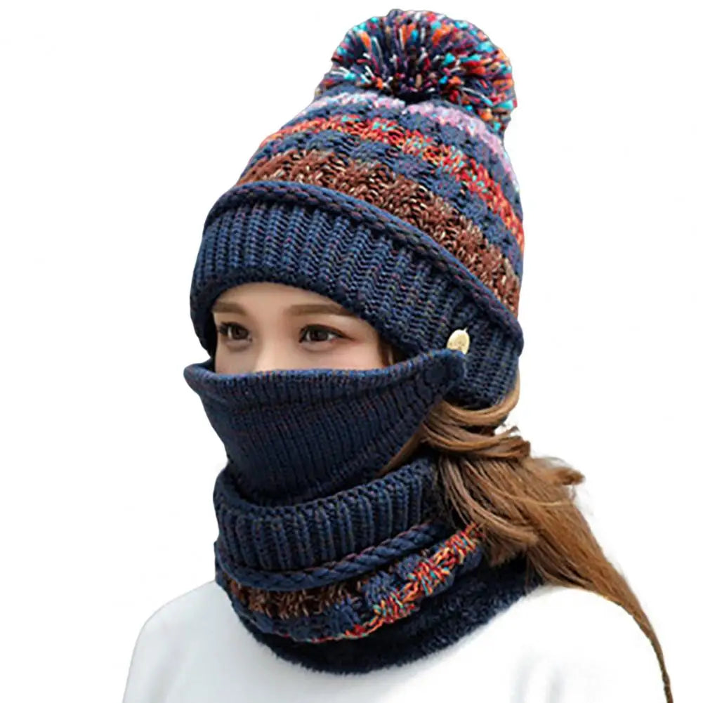 Velvet-Lined Knit Hat and Scarf Winter Set