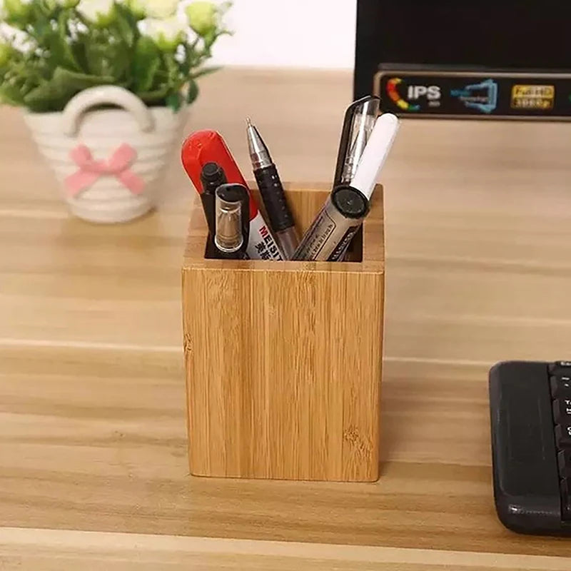 Bamboo and Wood Pen Holder Desktop Stationery Storage Box Office Supplies Storage Box Multifunctional Pen Holder Pencil Barrel