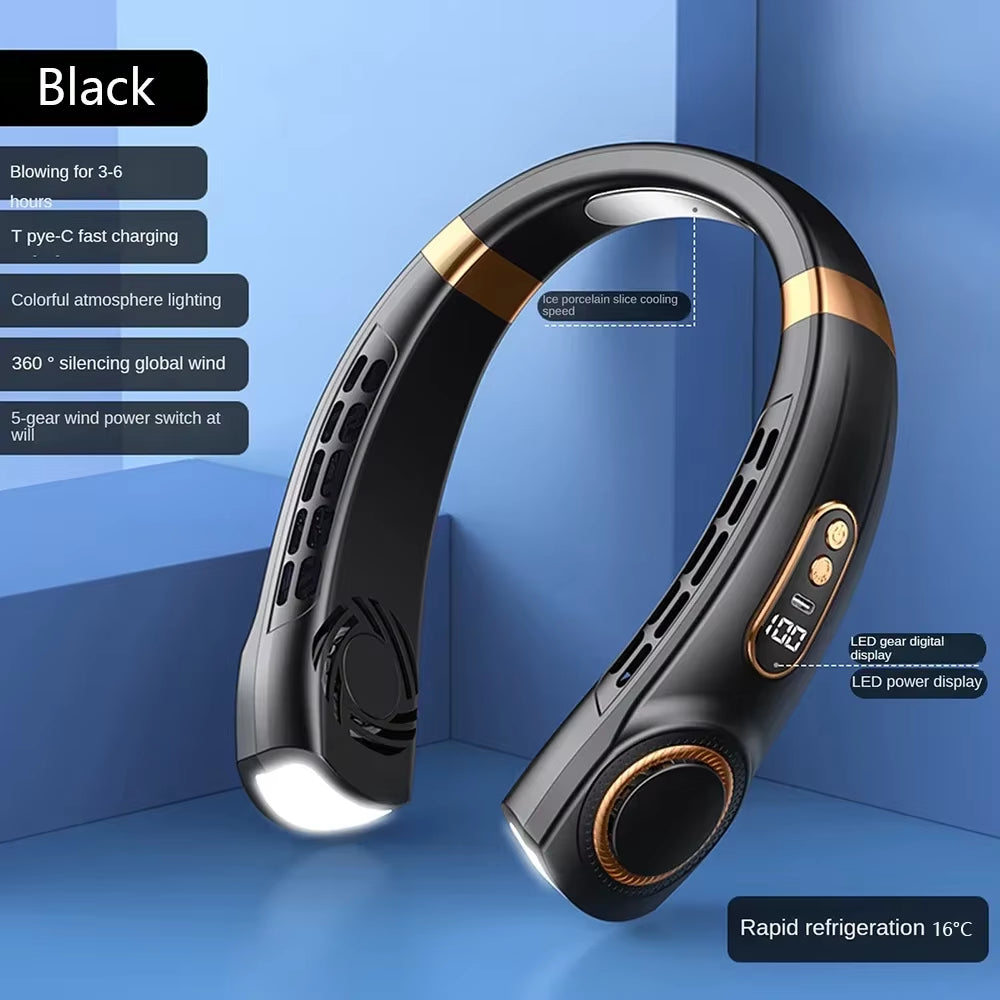 2025 Mini Hanging Neck Fan Portable Bladeless Neck Fan Air Cooler Digital Display Rechargeable Air Conditioner Neck Ventilator
