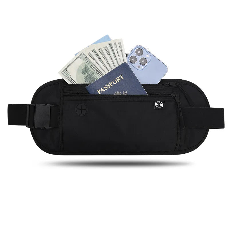 Travel Money Belt RFID Blocking Waterproof Waist Bag Fanny Pack Hidden Wallet Signal RFID Blocking Passport Holder Document Bag