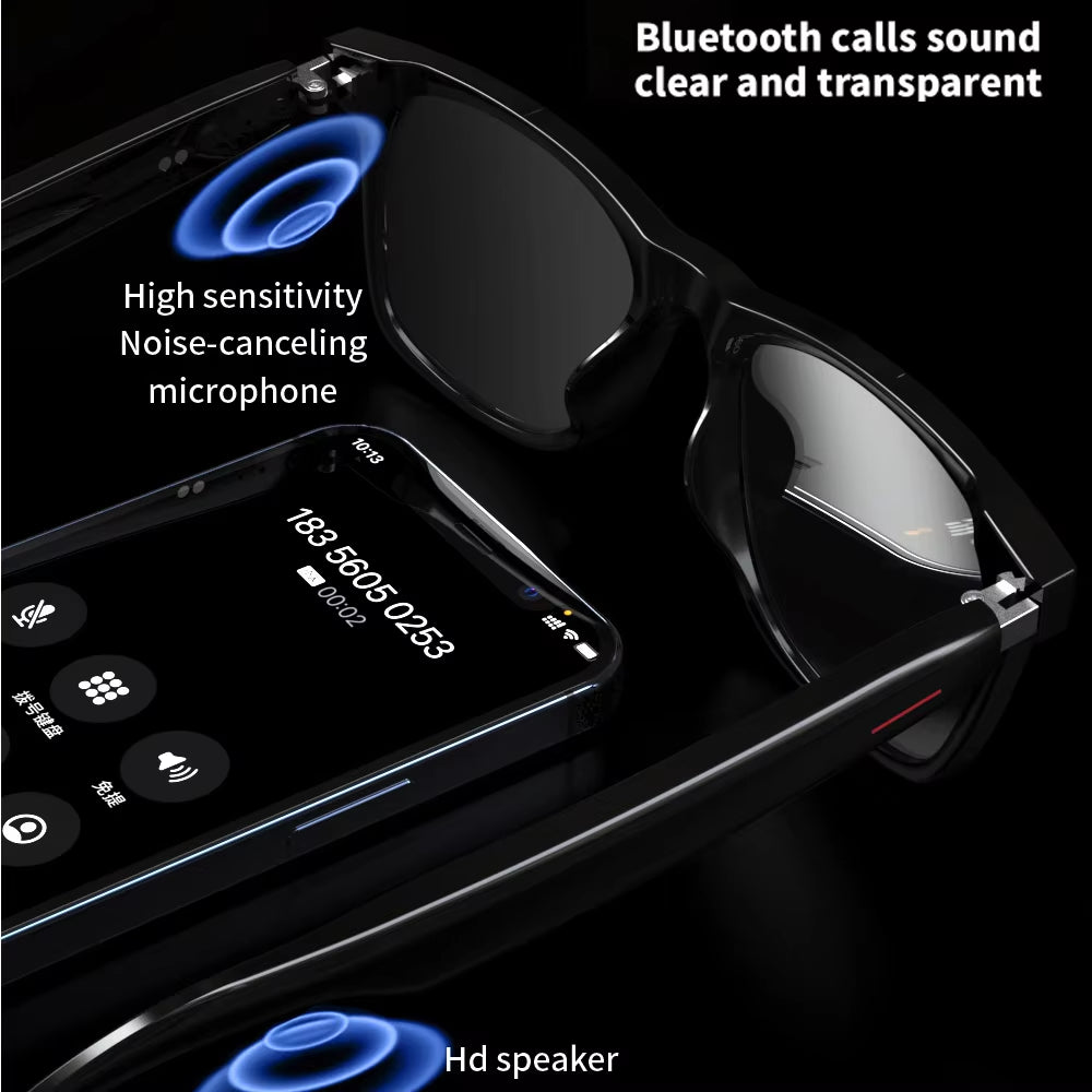 2 in 1 Headset Smart Glasses Blue Tooth Audio Call AI Voice Noise Reduction Music Eyewear Waterproof Speaker Mics Calls Eyeglass