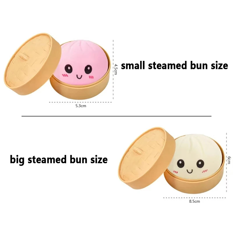 Simulation Dumpling Squishy Rebound Soft Squeeze Stress Ball with Bamboo Steamer Box Anti-Stress Toy Sensory for Creative Gift
