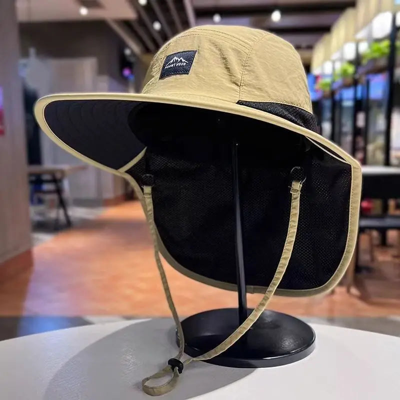 Unisex Summer Wide Brim Waterproof Quick-Drying Panama Caps Outdoor Visor Bucket Hats Mesh Breathable Sun Hat with Neck Flap