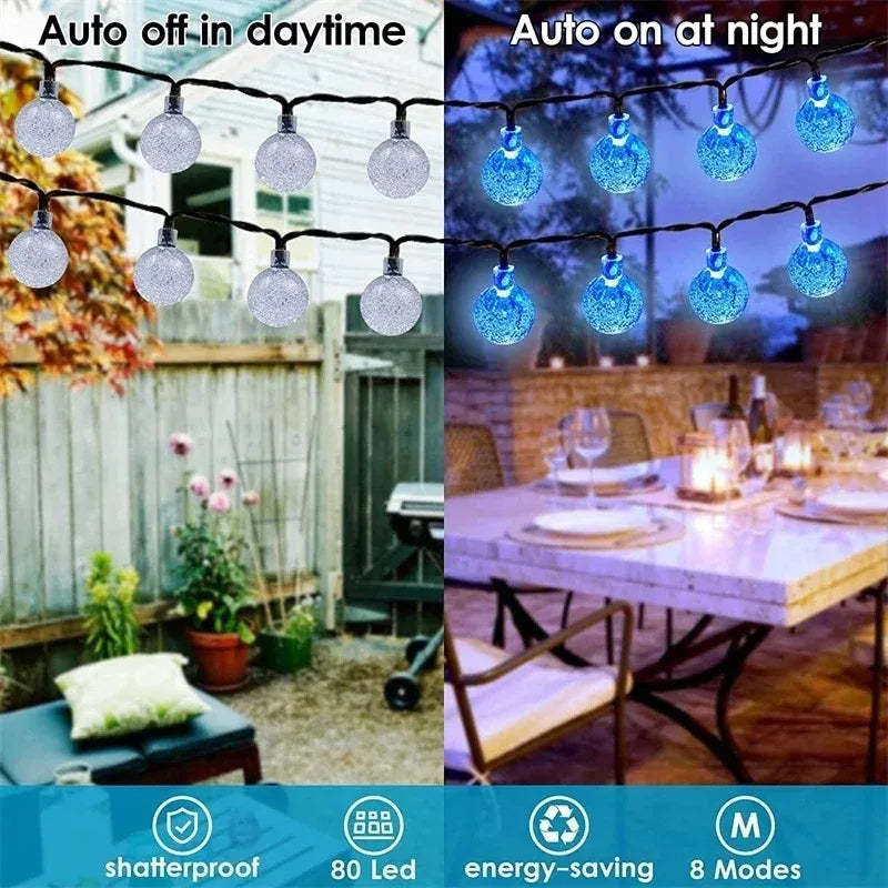 5-22M Solar String Lights Outdoor 200 Led Crystal Globe Lights Waterproof Solar Festoon Fairy Light for Garden Christmas Decor