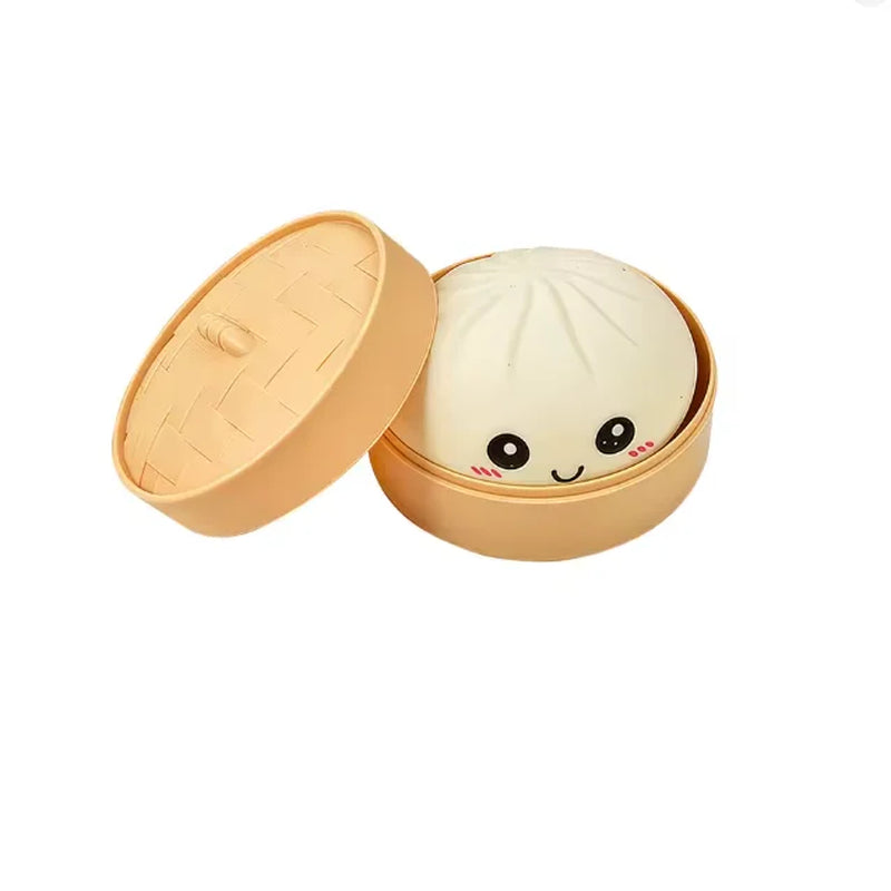 Simulation Dumpling Squishy Rebound Soft Squeeze Stress Ball with Bamboo Steamer Box Anti-Stress Toy Sensory for Creative Gift