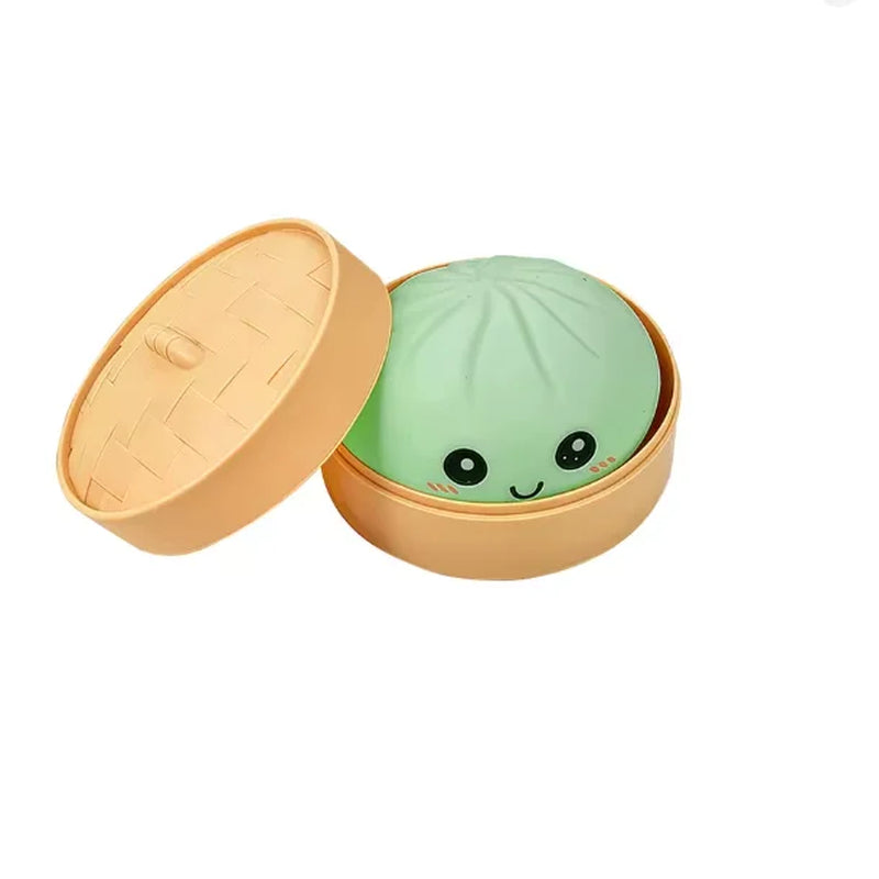 Simulation Dumpling Squishy Rebound Soft Squeeze Stress Ball with Bamboo Steamer Box Anti-Stress Toy Sensory for Creative Gift