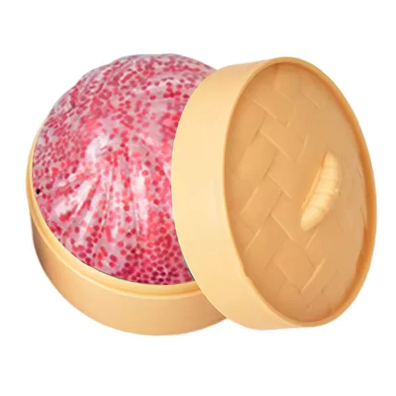 Simulation Dumpling Squishy Rebound Soft Squeeze Stress Ball with Bamboo Steamer Box Anti-Stress Toy Sensory for Creative Gift