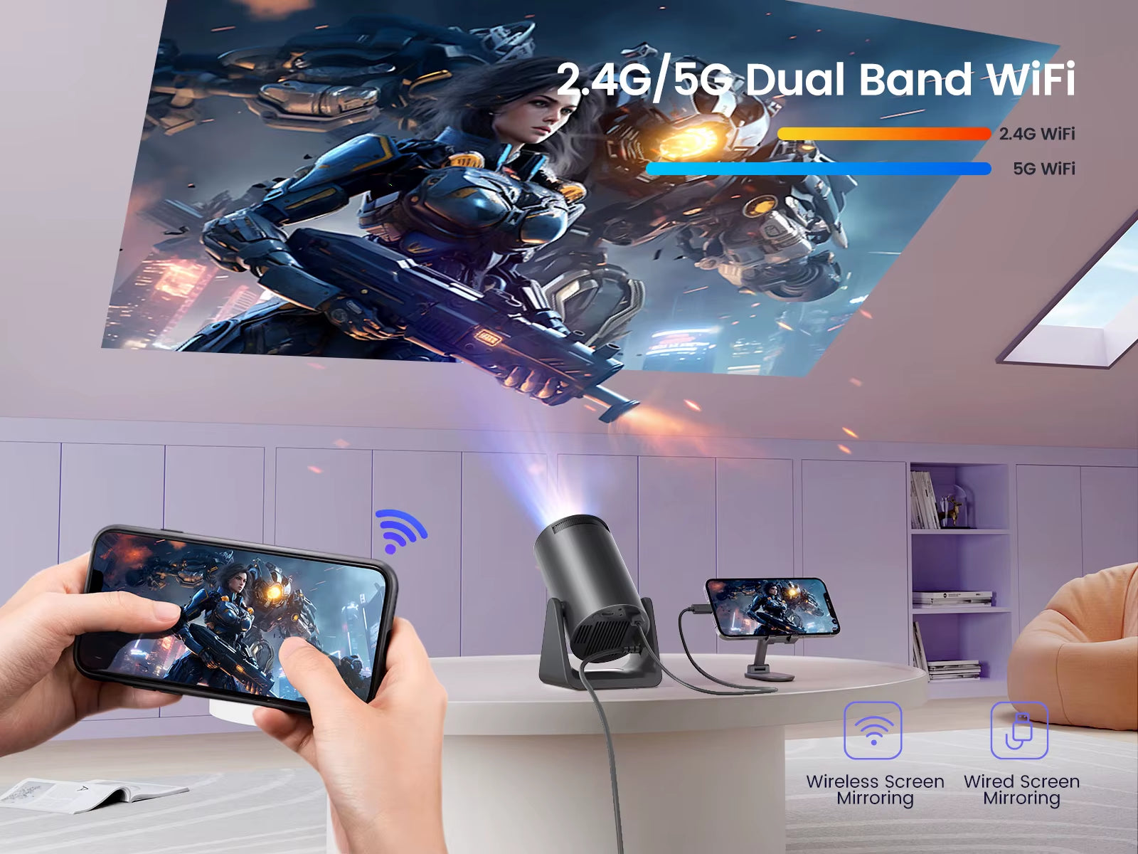 L1 Mini Projector 1080P Support 300 ANSI Android 11 Wifi Bluetooth Projector Auto Keystone Home Projector Portable