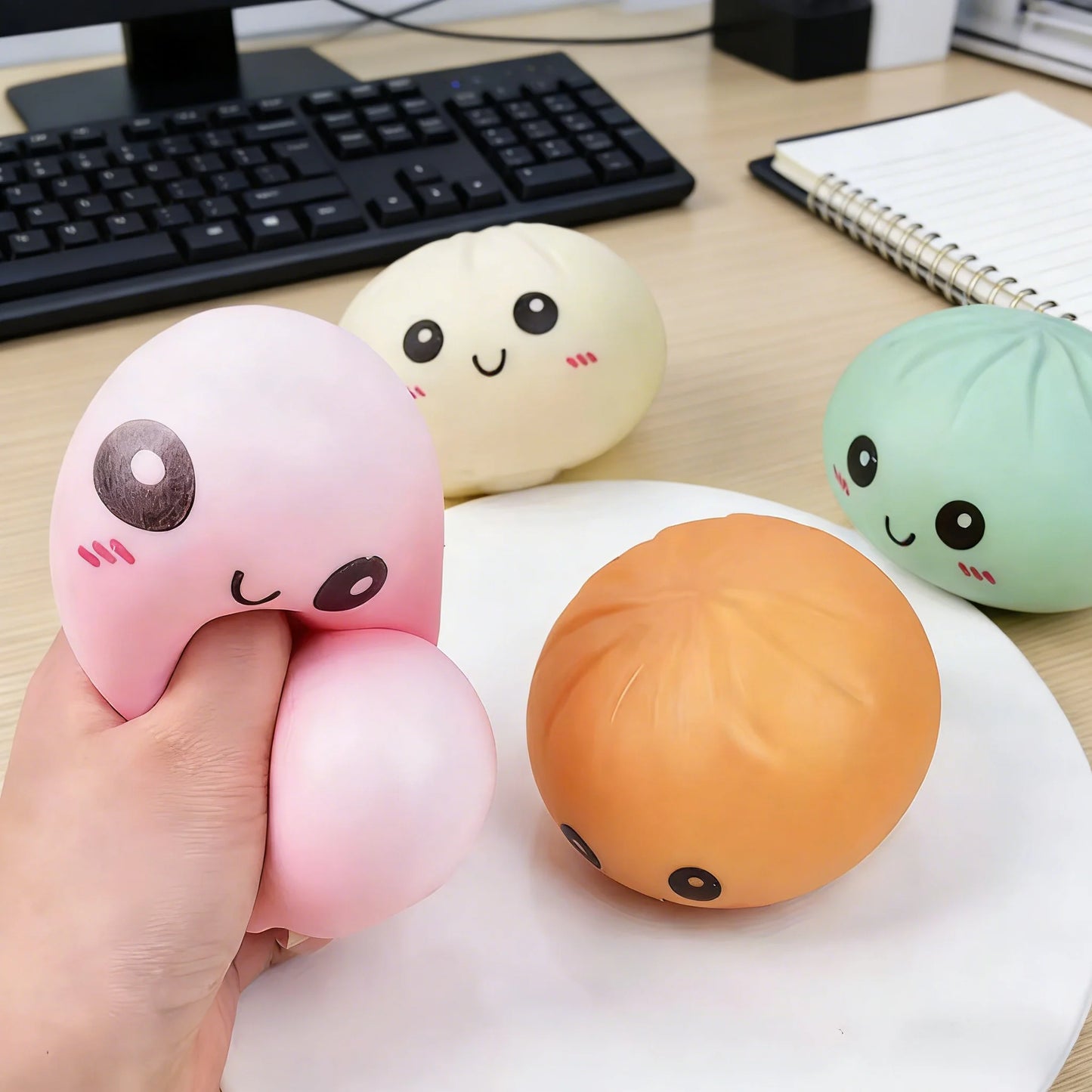 Simulation Dumpling Squishy Rebound Soft Squeeze Stress Ball with Bamboo Steamer Box Anti-Stress Toy Sensory for Creative Gift