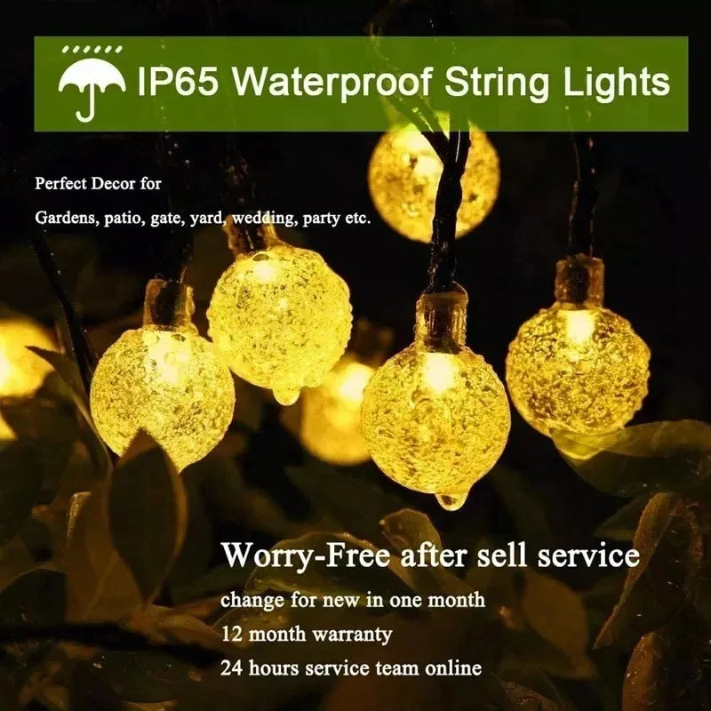 5-22M Solar String Lights Outdoor 200 Led Crystal Globe Lights Waterproof Solar Festoon Fairy Light for Garden Christmas Decor
