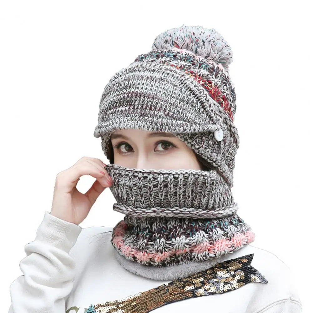 Velvet-Lined Knit Hat and Scarf Winter Set