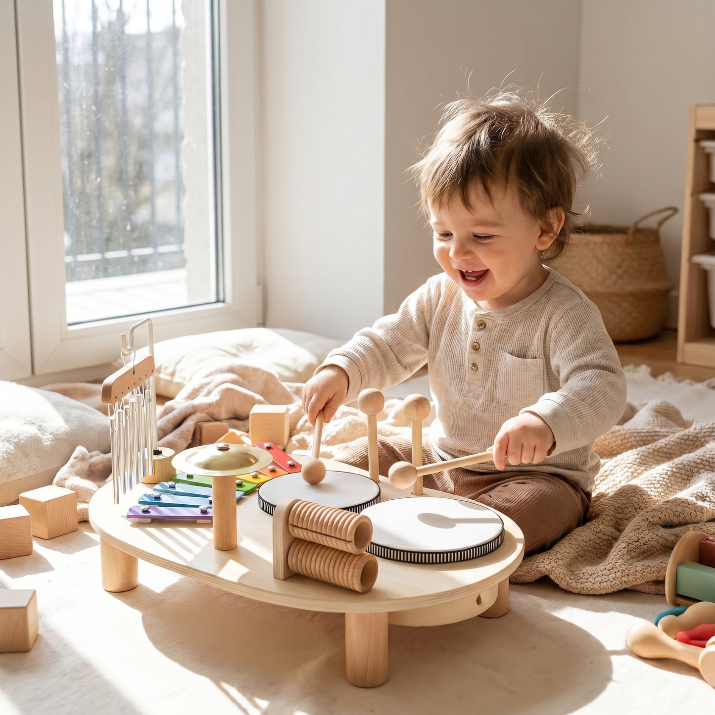 Montessori Wooden Drum Kit for Toddlers