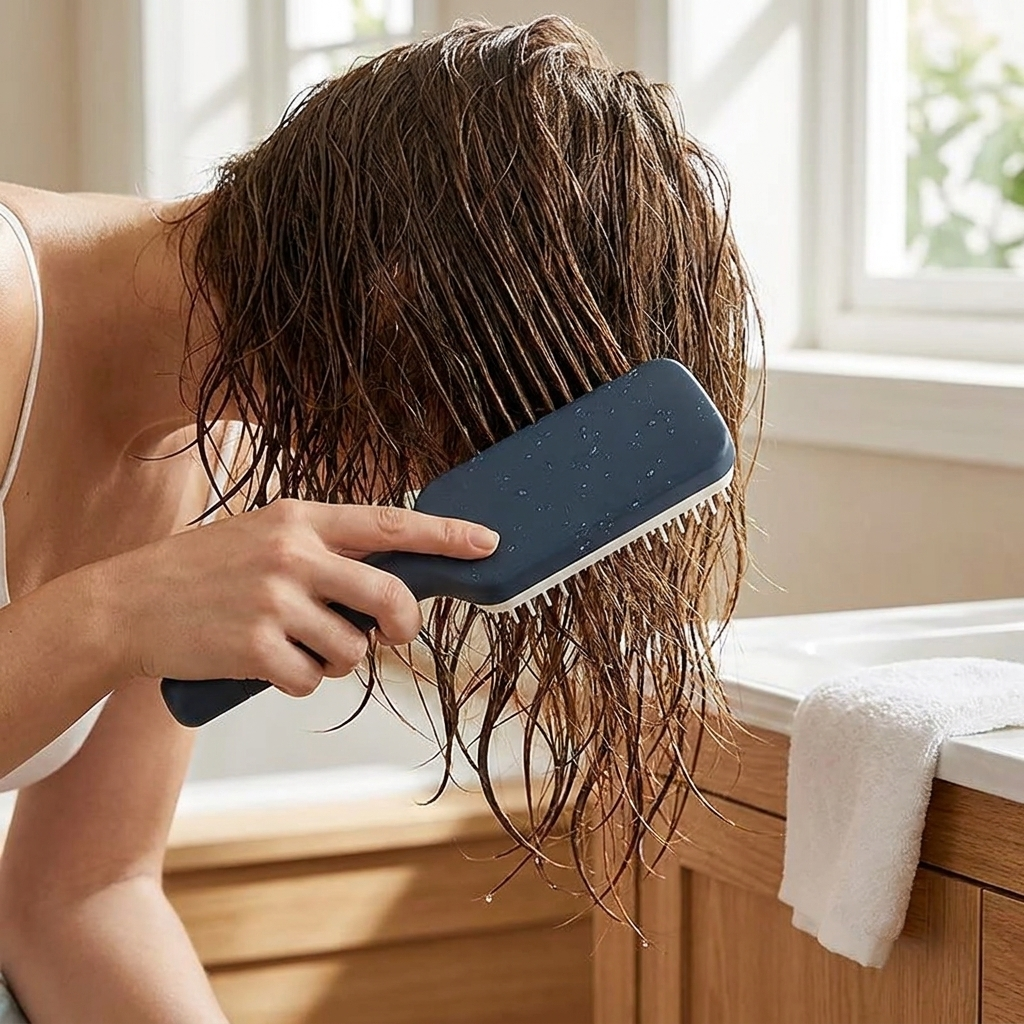Self-Cleaning Hairbrush — One-Button Retractable Bristle Brush