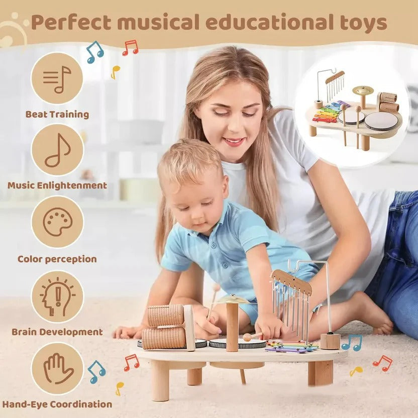 Montessori Wooden Drum Kit for Toddlers