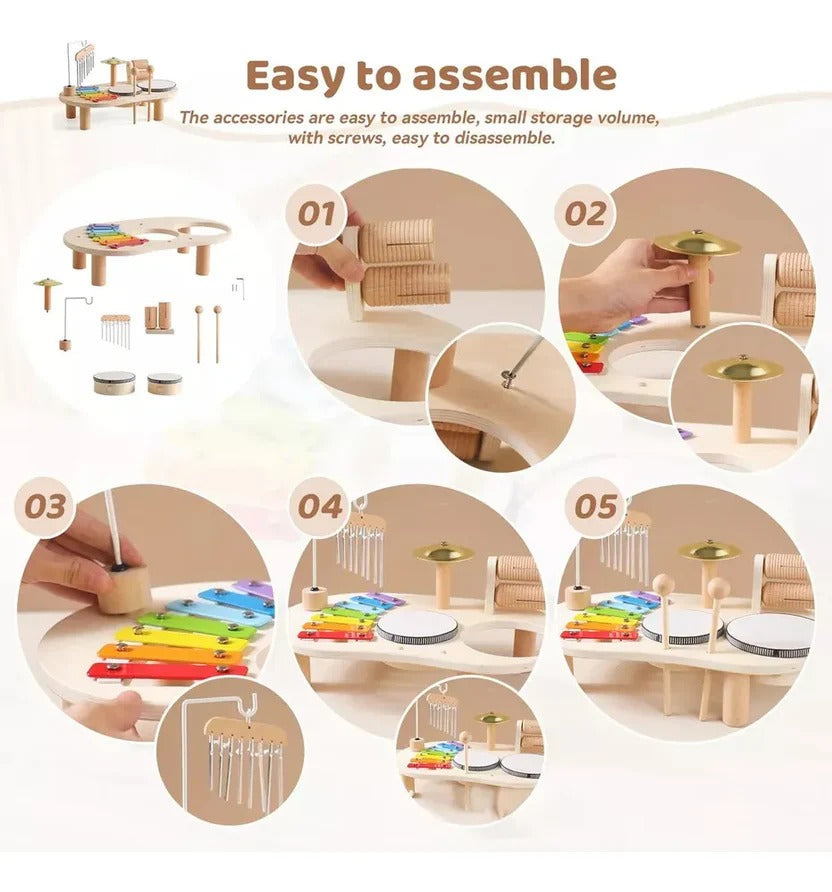Montessori Wooden Drum Kit for Toddlers
